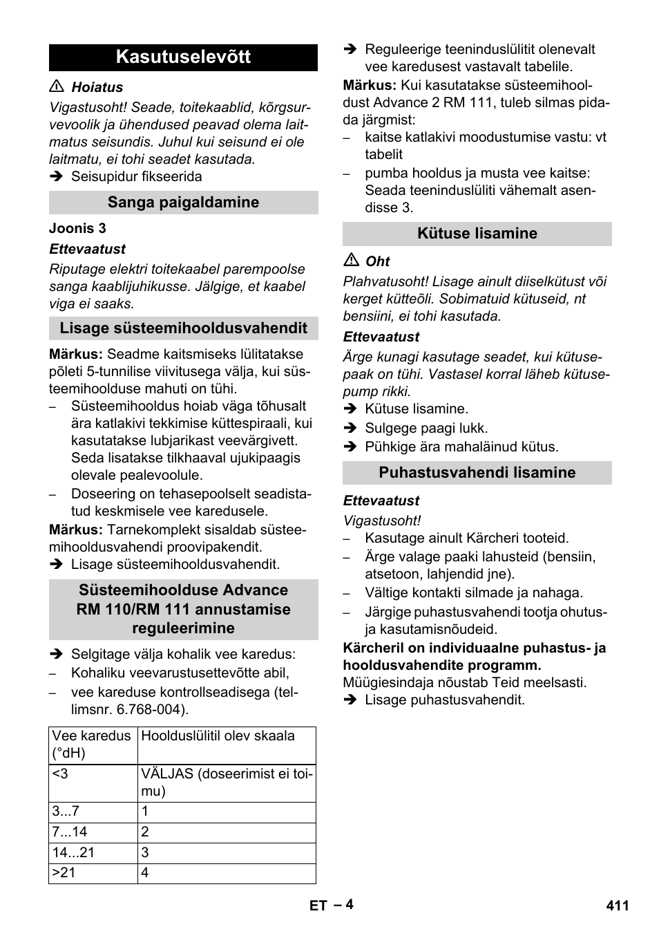 Kasutuselevõtt, Sanga paigaldamine, Lisage süsteemihooldusvahendit | Kütuse lisamine, Puhastusvahendi lisamine | Karcher HDS 10-20 -4M CLASSIC EU-I User Manual | Page 411 / 480