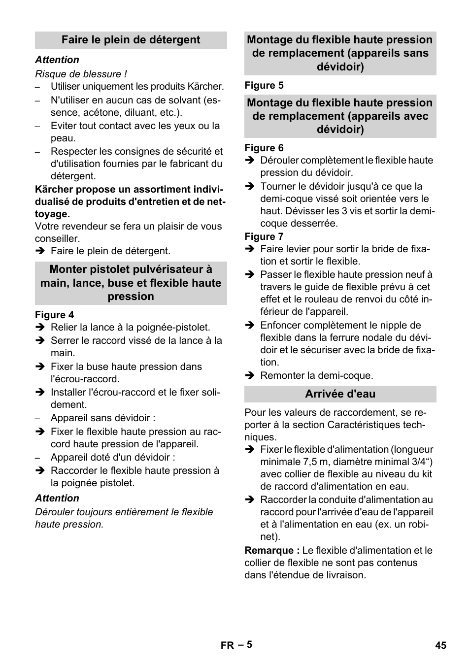 Faire le plein de détergent, Arrivée d'eau | Karcher HDS 10-20 -4M CLASSIC EU-I User Manual | Page 45 / 480