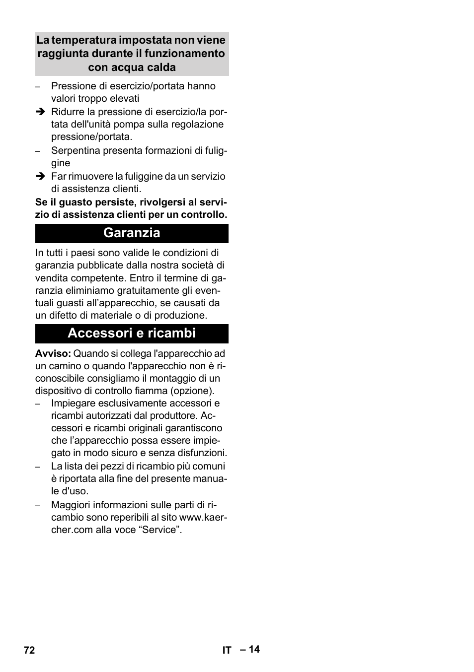 Garanzia, Accessori e ricambi, Garanzia accessori e ricambi | Karcher HDS 10-20 -4M CLASSIC EU-I User Manual | Page 72 / 480