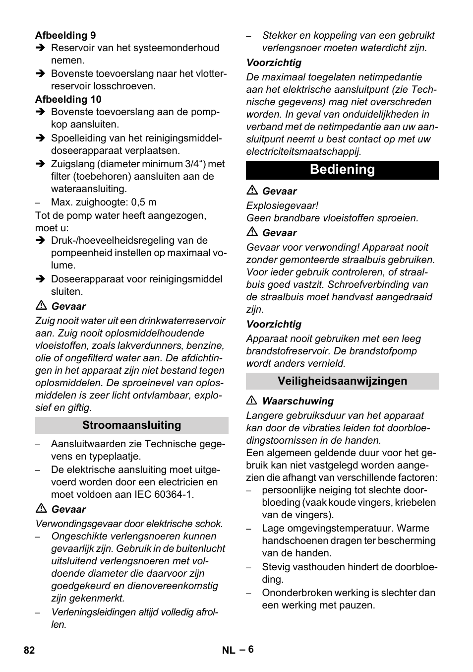 Stroomaansluiting, Bediening, Veiligheidsaanwijzingen | Karcher HDS 10-20 -4M CLASSIC EU-I User Manual | Page 82 / 480