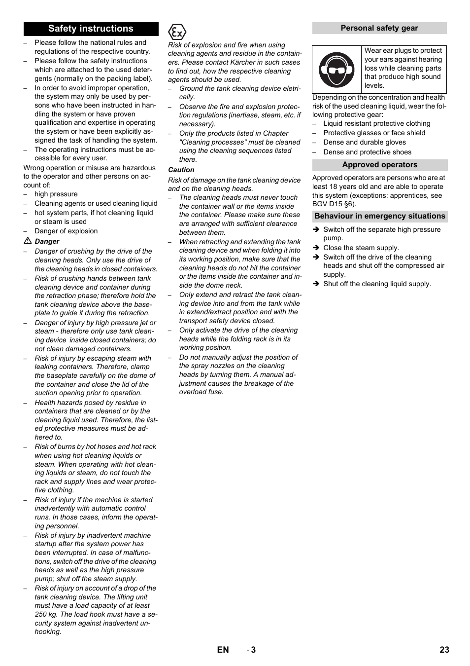 Safety instructions | Karcher HKF 200 K2 User Manual | Page 23 / 60