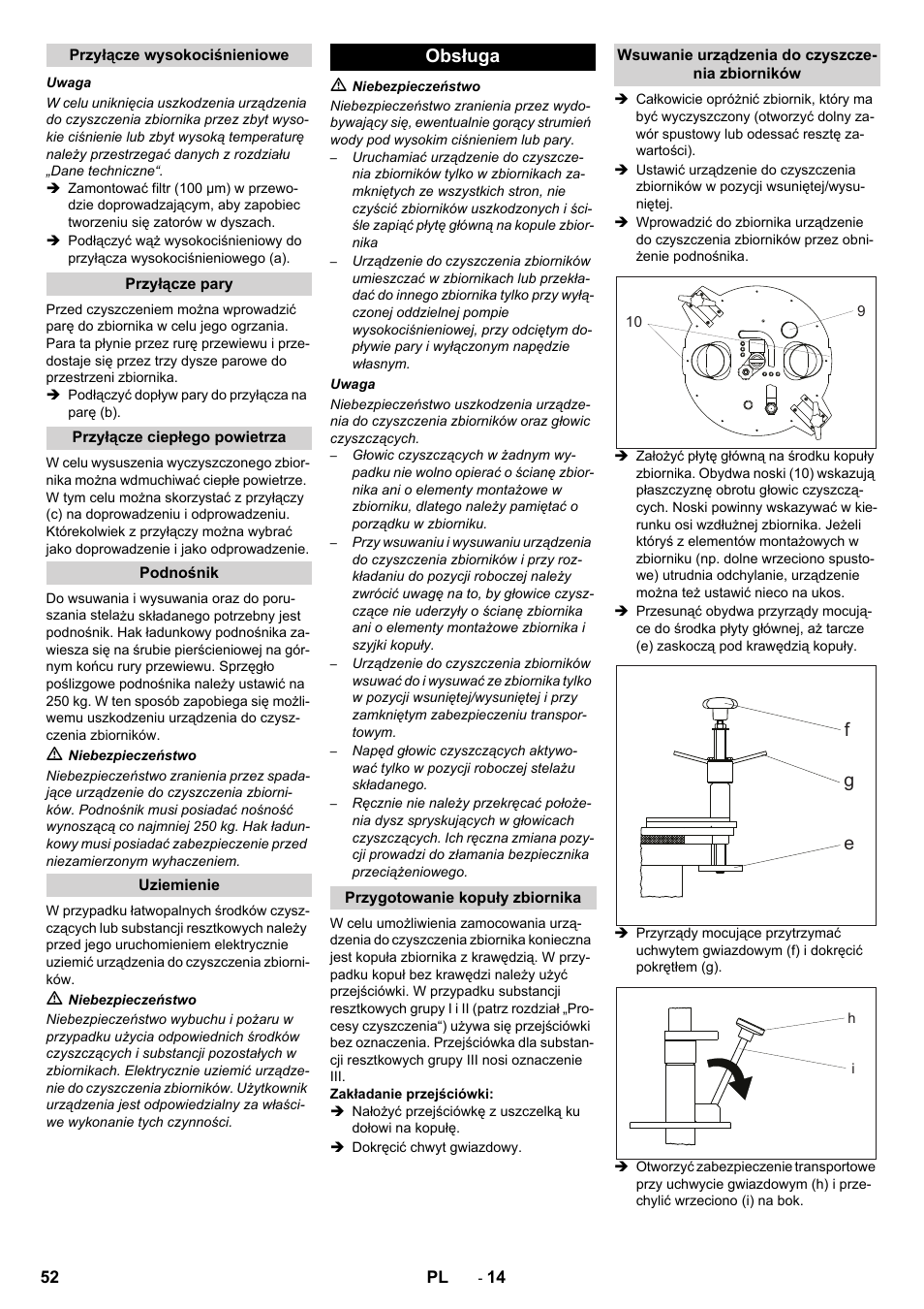 Obsługa, Fg e | Karcher HKF 200 K2 User Manual | Page 52 / 60
