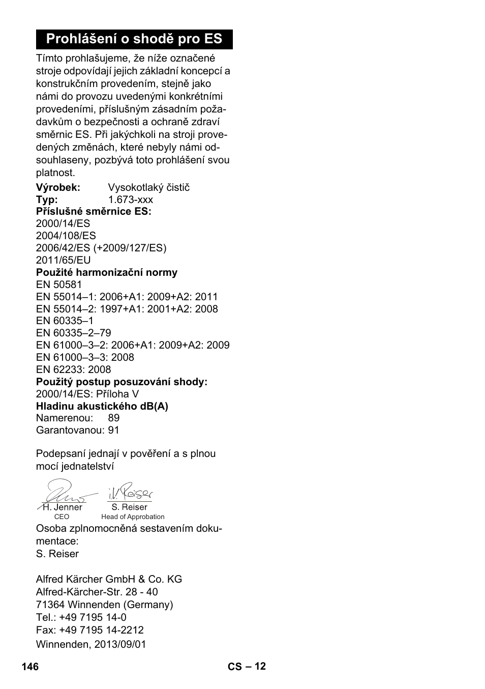 Prohlášení o shodě pro es | Karcher K 2 Premium User Manual | Page 146 / 248