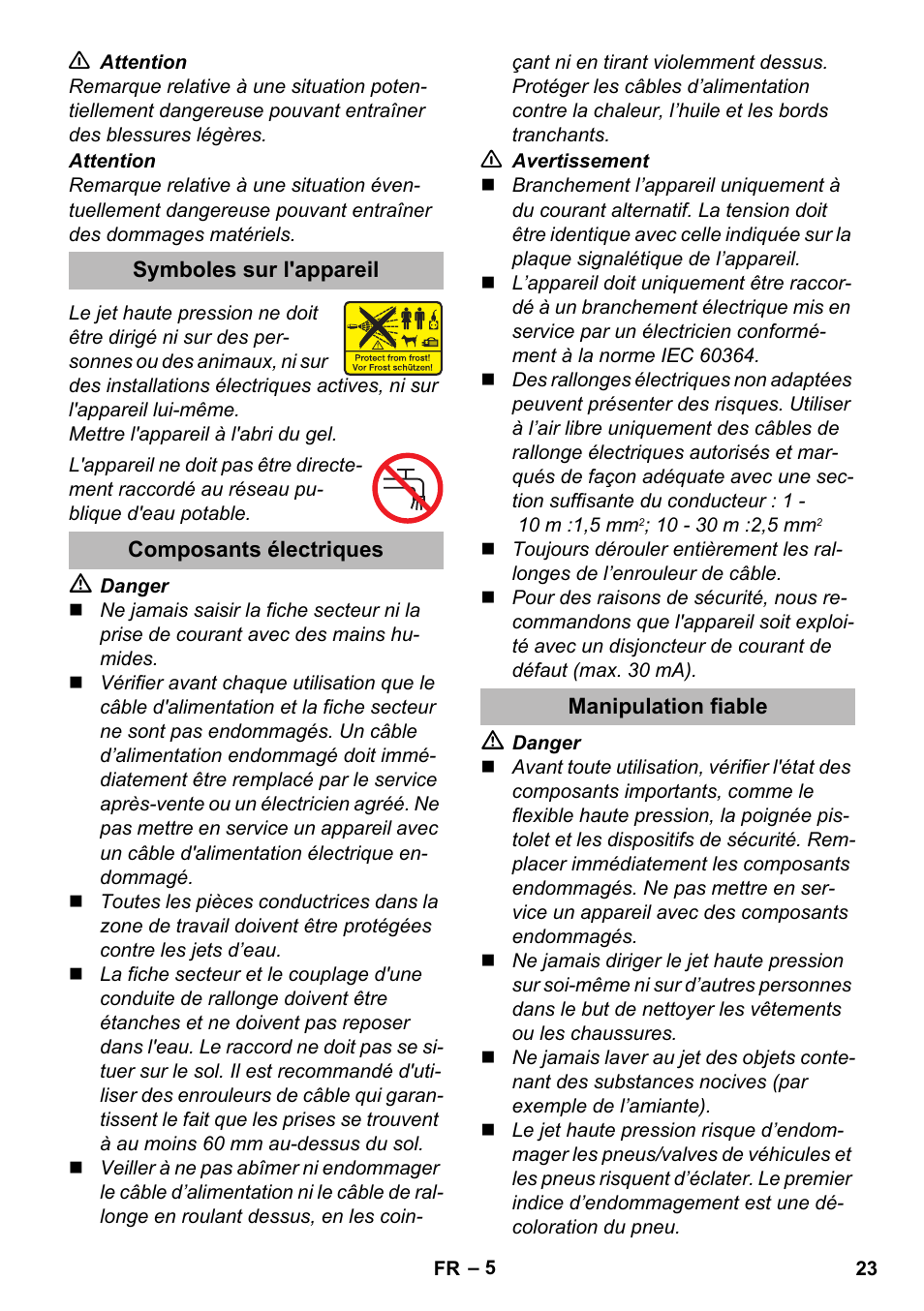 Symboles sur l'appareil, Composants électriques, Manipulation fiable | Karcher K 2 Premium User Manual | Page 23 / 248