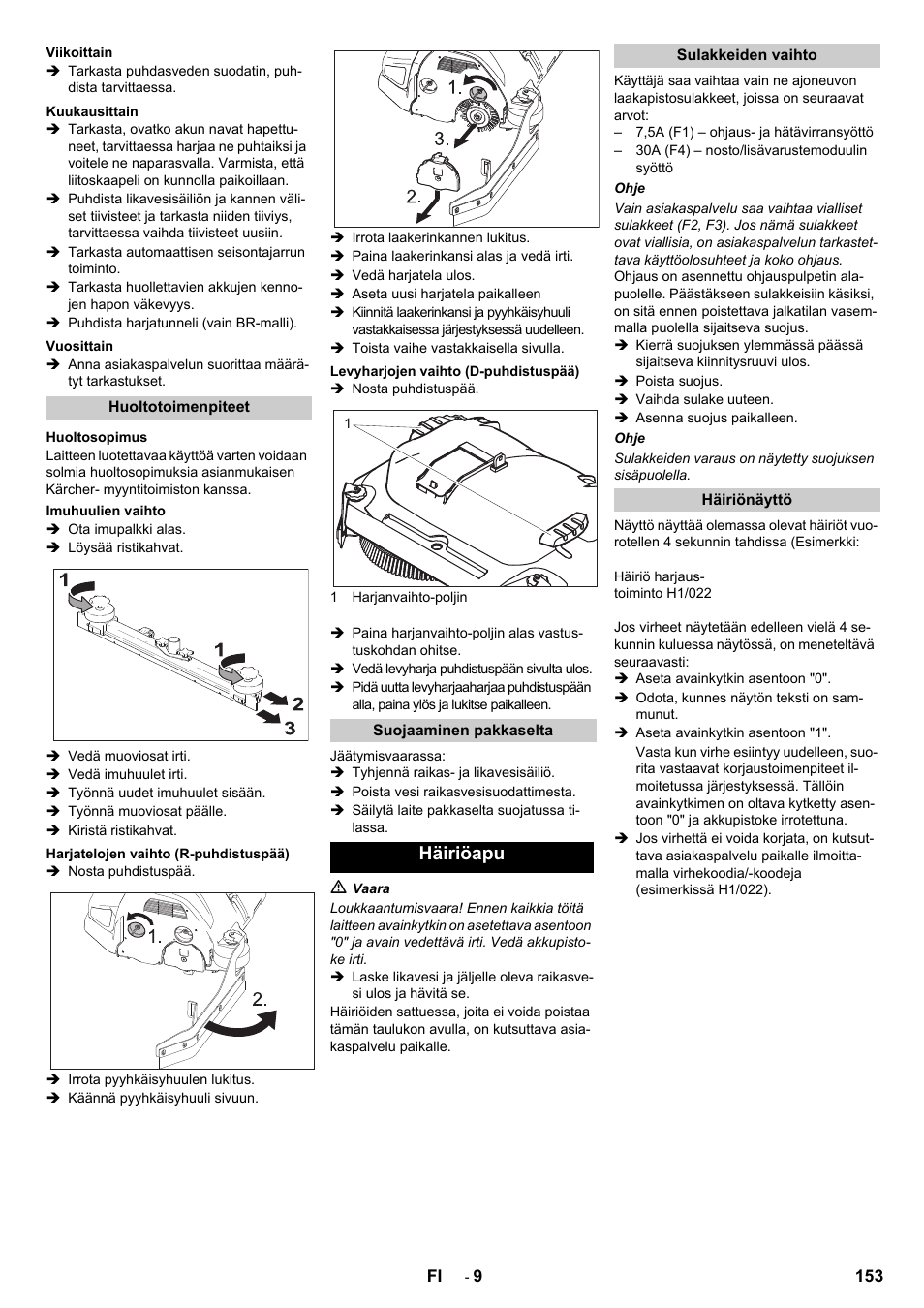 Häiriöapu | Karcher B 140 R Bp Pack 400 Ah роликовая-дисковая User Manual | Page 153 / 406