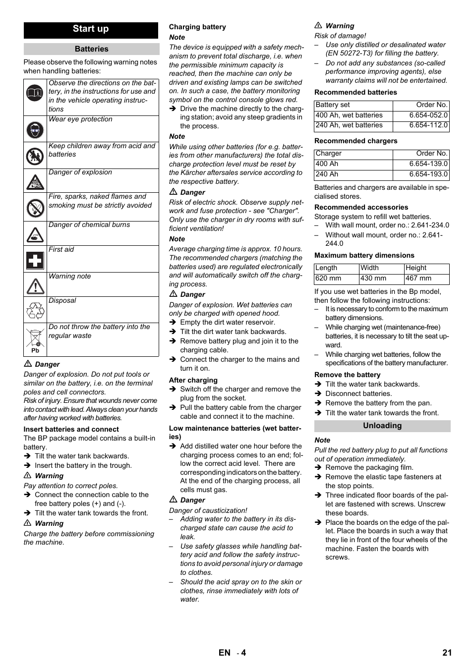 Start up | Karcher B 140 R Bp Pack 400 Ah роликовая-дисковая User Manual | Page 21 / 406