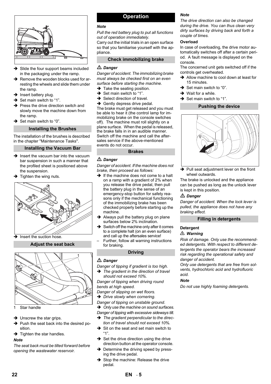 Operation | Karcher B 140 R Bp Pack 400 Ah роликовая-дисковая User Manual | Page 22 / 406