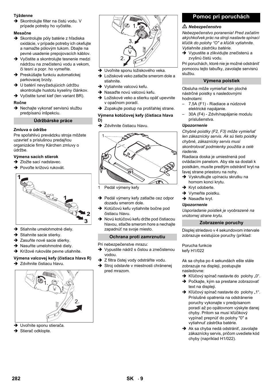 Pomoc pri poruchách | Karcher B 140 R Bp Pack 400 Ah роликовая-дисковая User Manual | Page 282 / 406