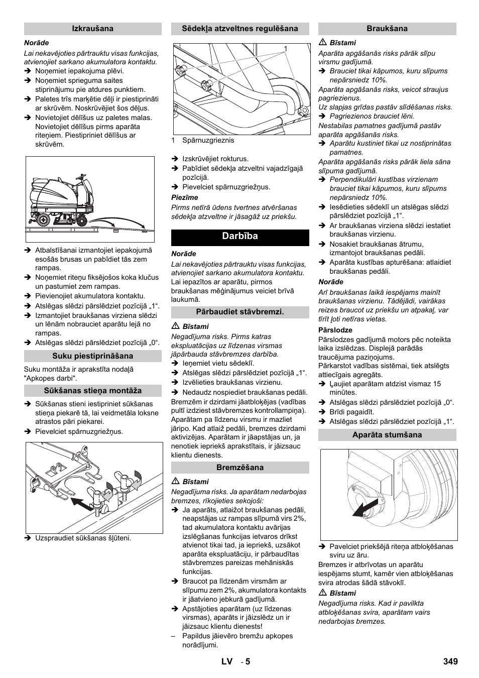 Darbība | Karcher B 140 R Bp Pack 400 Ah роликовая-дисковая User Manual | Page 349 / 406