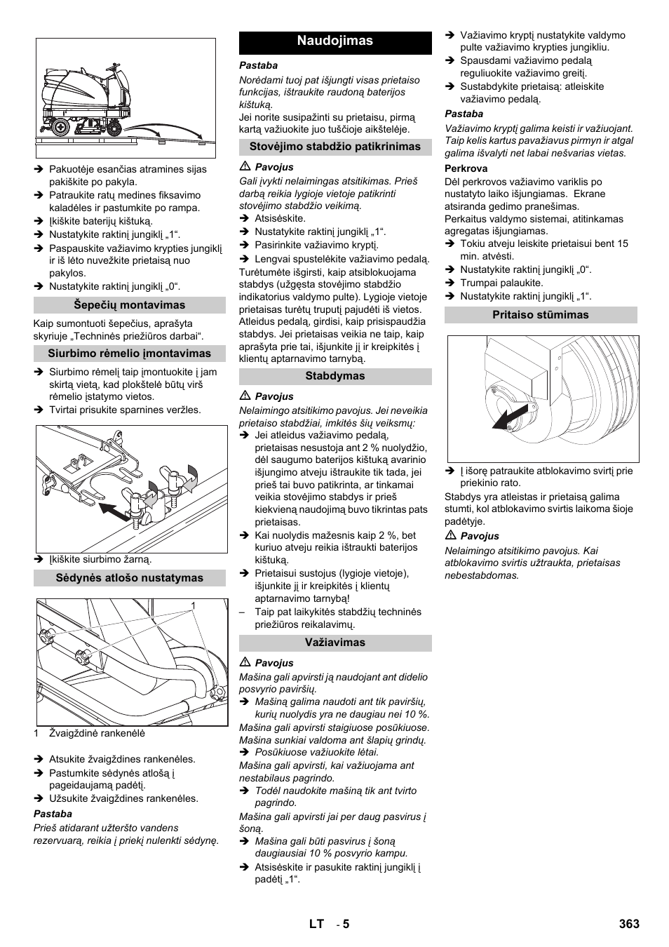 Naudojimas | Karcher B 140 R Bp Pack 400 Ah роликовая-дисковая User Manual | Page 363 / 406