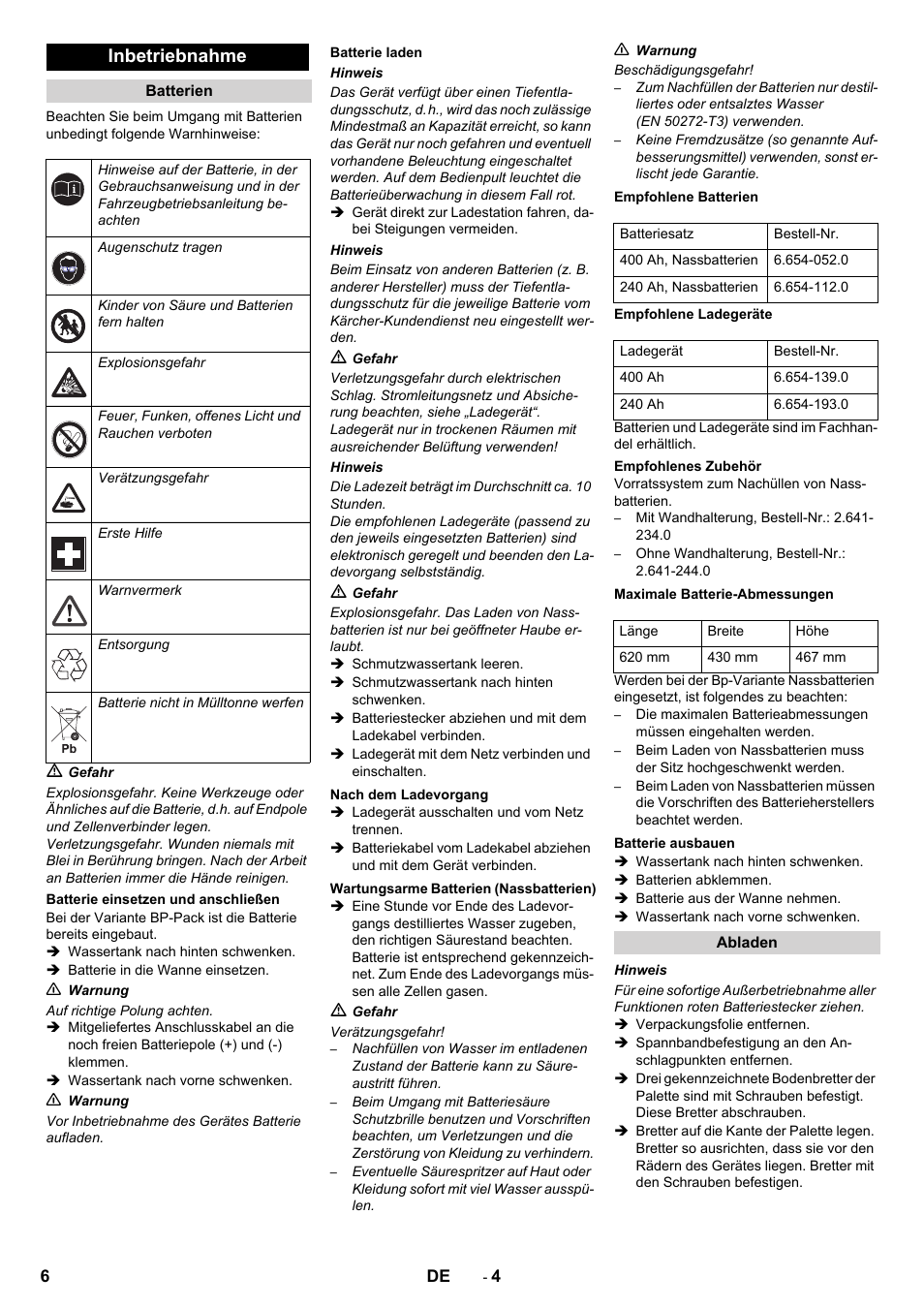 Inbetriebnahme | Karcher B 140 R Bp Pack 400 Ah роликовая-дисковая User Manual | Page 6 / 406