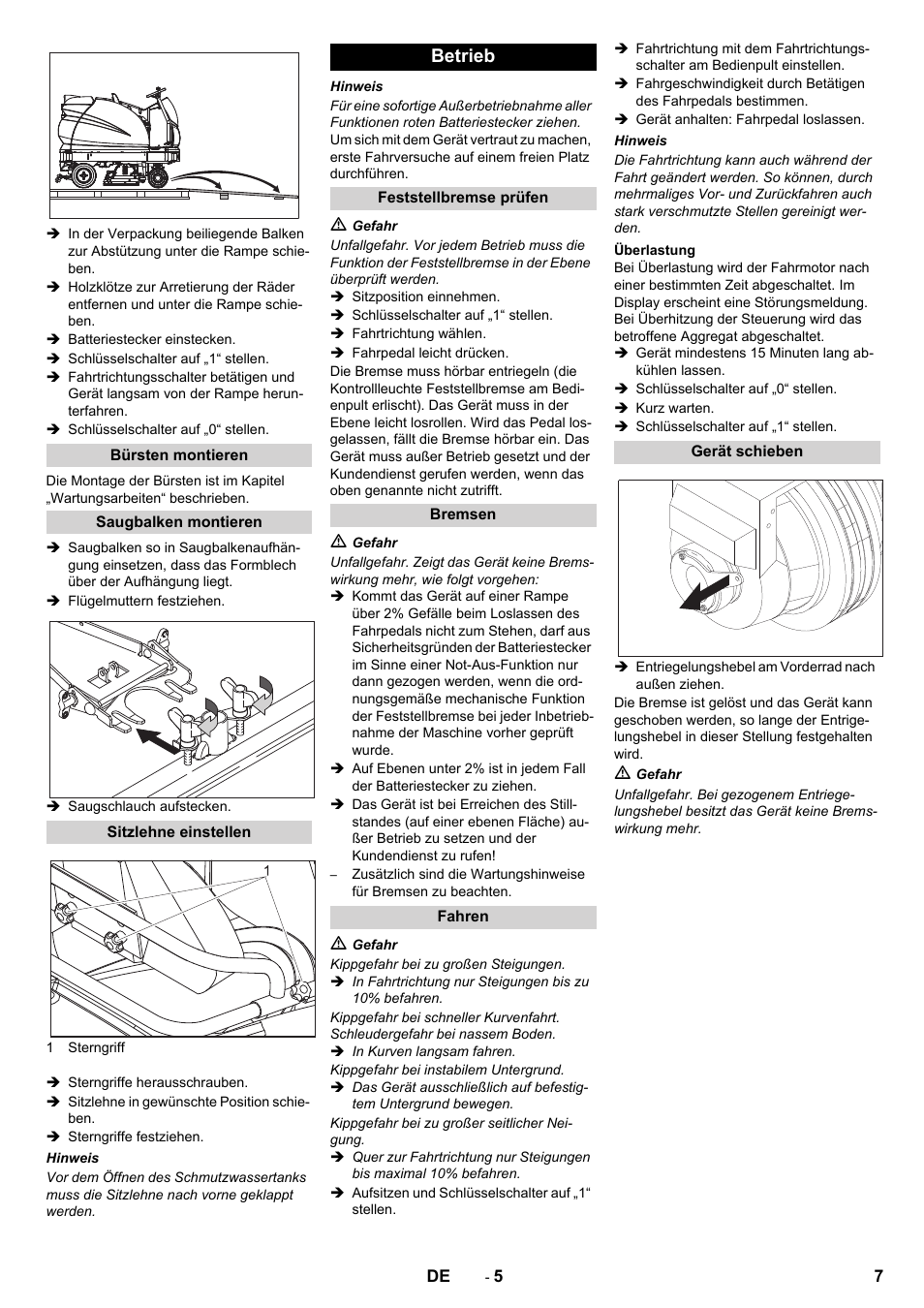 Betrieb | Karcher B 140 R Bp Pack 400 Ah роликовая-дисковая User Manual | Page 7 / 406