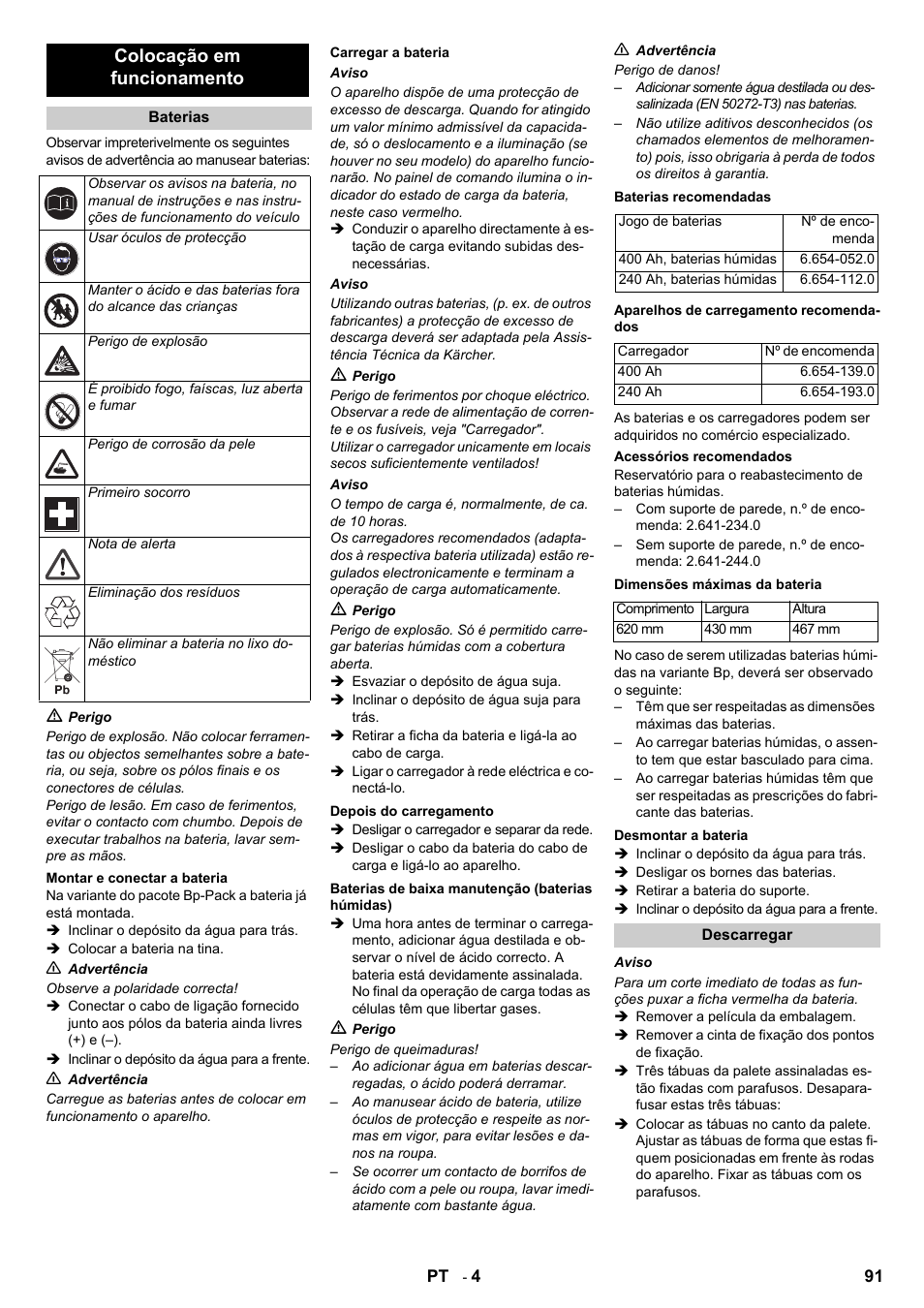 Colocação em funcionamento | Karcher B 140 R Bp Pack 400 Ah роликовая-дисковая User Manual | Page 91 / 406