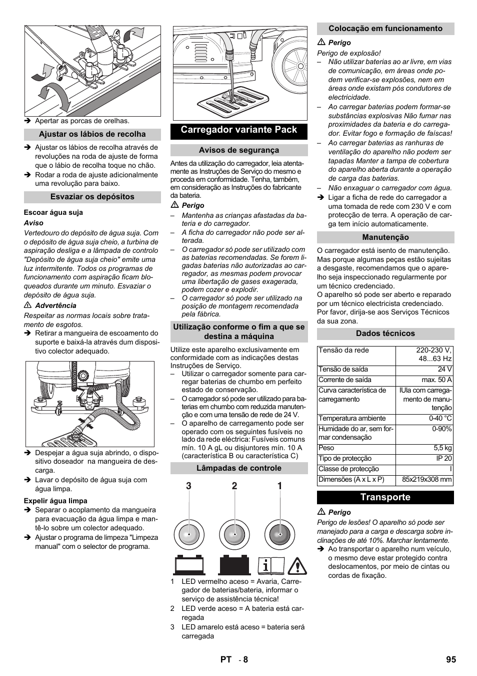 Carregador variante pack, Transporte | Karcher B 140 R Bp Pack 400 Ah роликовая-дисковая User Manual | Page 95 / 406