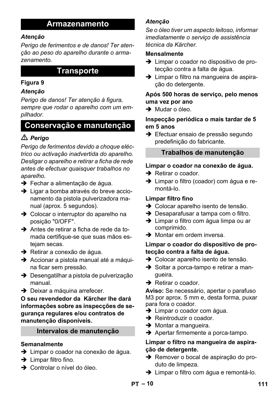 Armazenamento transporte conservação e manutenção | Karcher HDS 13-20-4 S EU User Manual | Page 111 / 436
