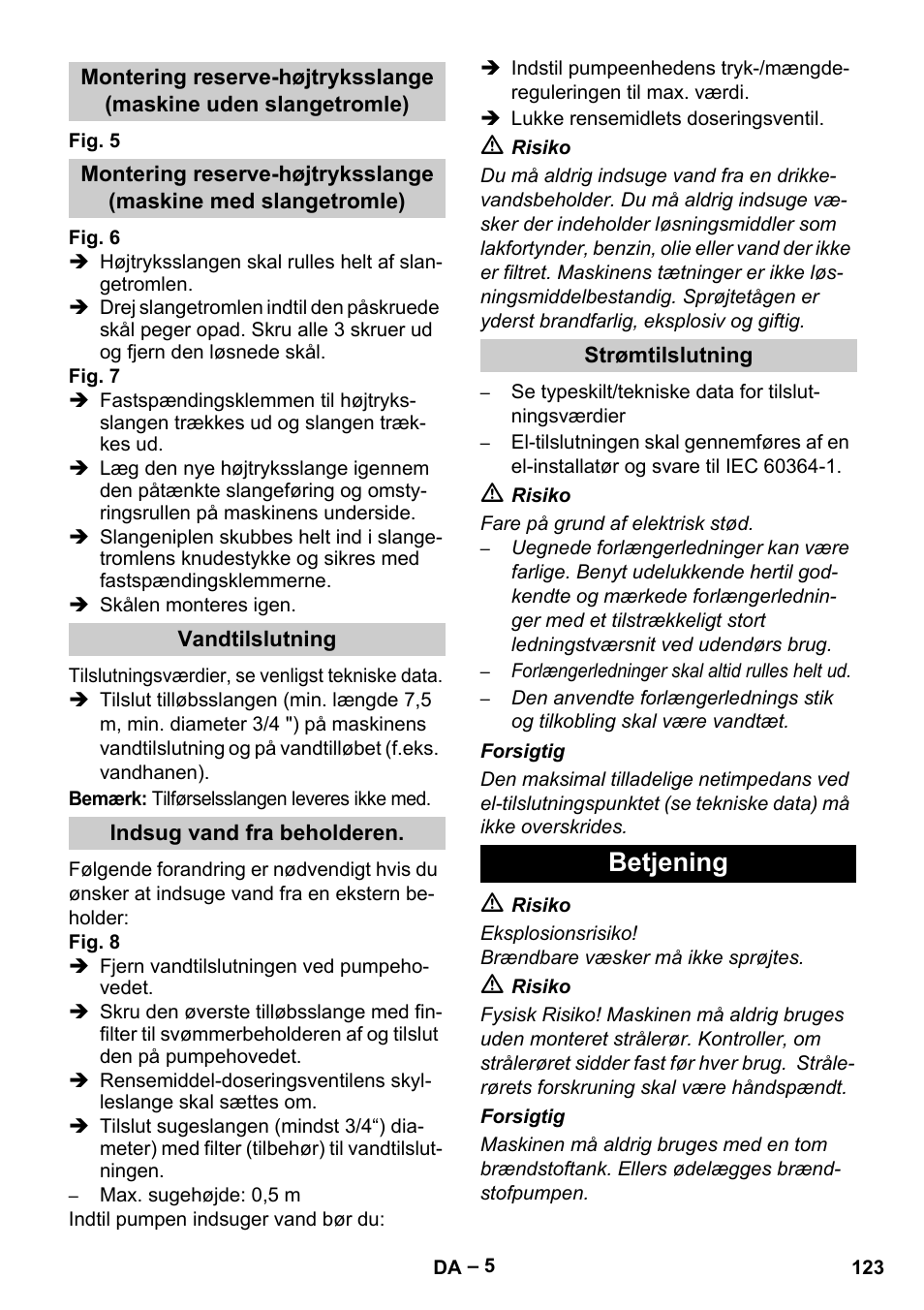 Betjening | Karcher HDS 13-20-4 S EU User Manual | Page 123 / 436