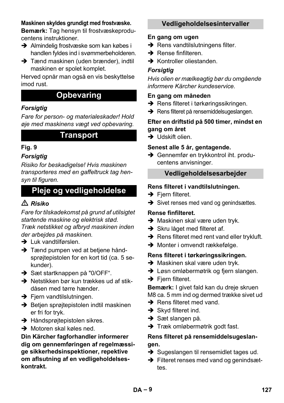 Opbevaring transport pleje og vedligeholdelse | Karcher HDS 13-20-4 S EU User Manual | Page 127 / 436