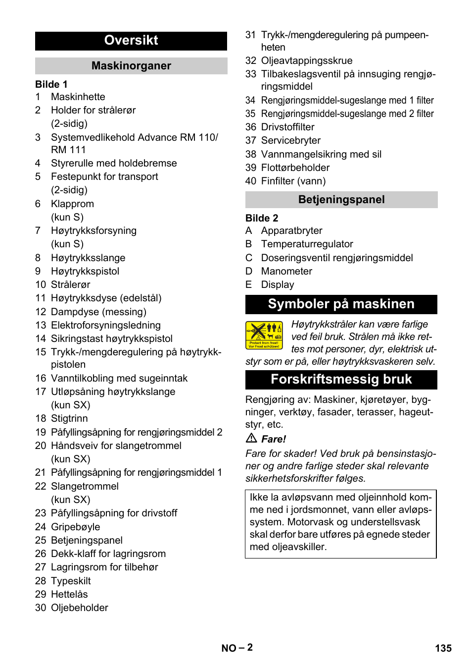 Oversikt, Symboler på maskinen forskriftsmessig bruk | Karcher HDS 13-20-4 S EU User Manual | Page 135 / 436