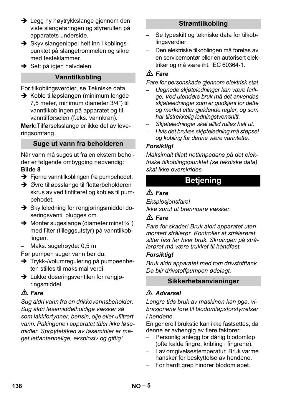 Betjening | Karcher HDS 13-20-4 S EU User Manual | Page 138 / 436