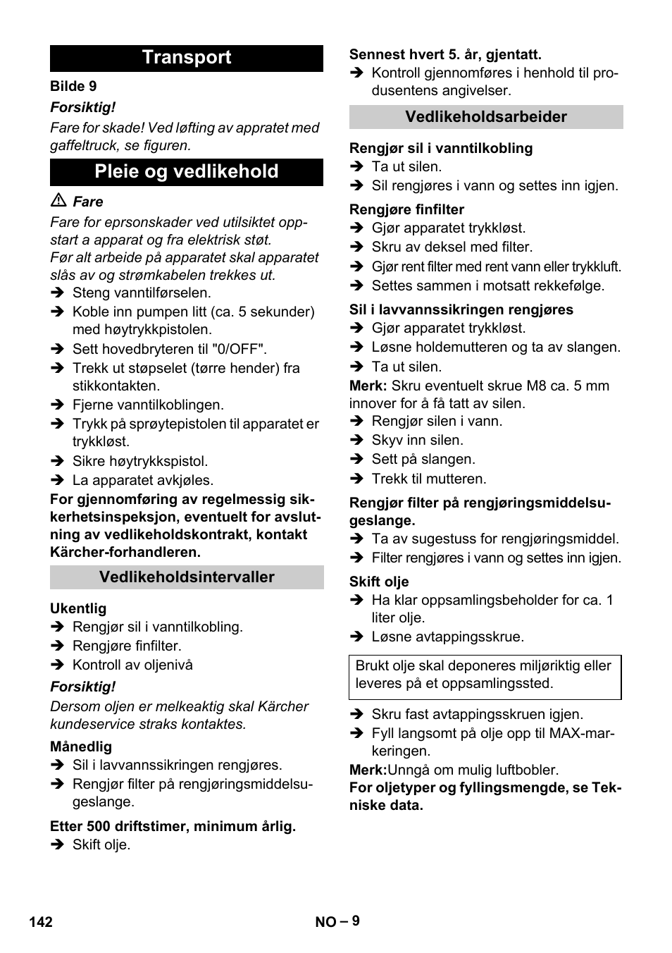 Transport pleie og vedlikehold | Karcher HDS 13-20-4 S EU User Manual | Page 142 / 436