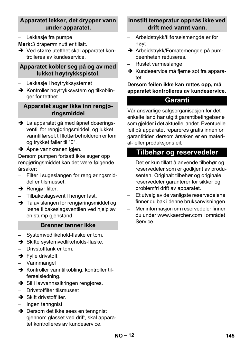 Garanti tilbehør og reservedeler | Karcher HDS 13-20-4 S EU User Manual | Page 145 / 436