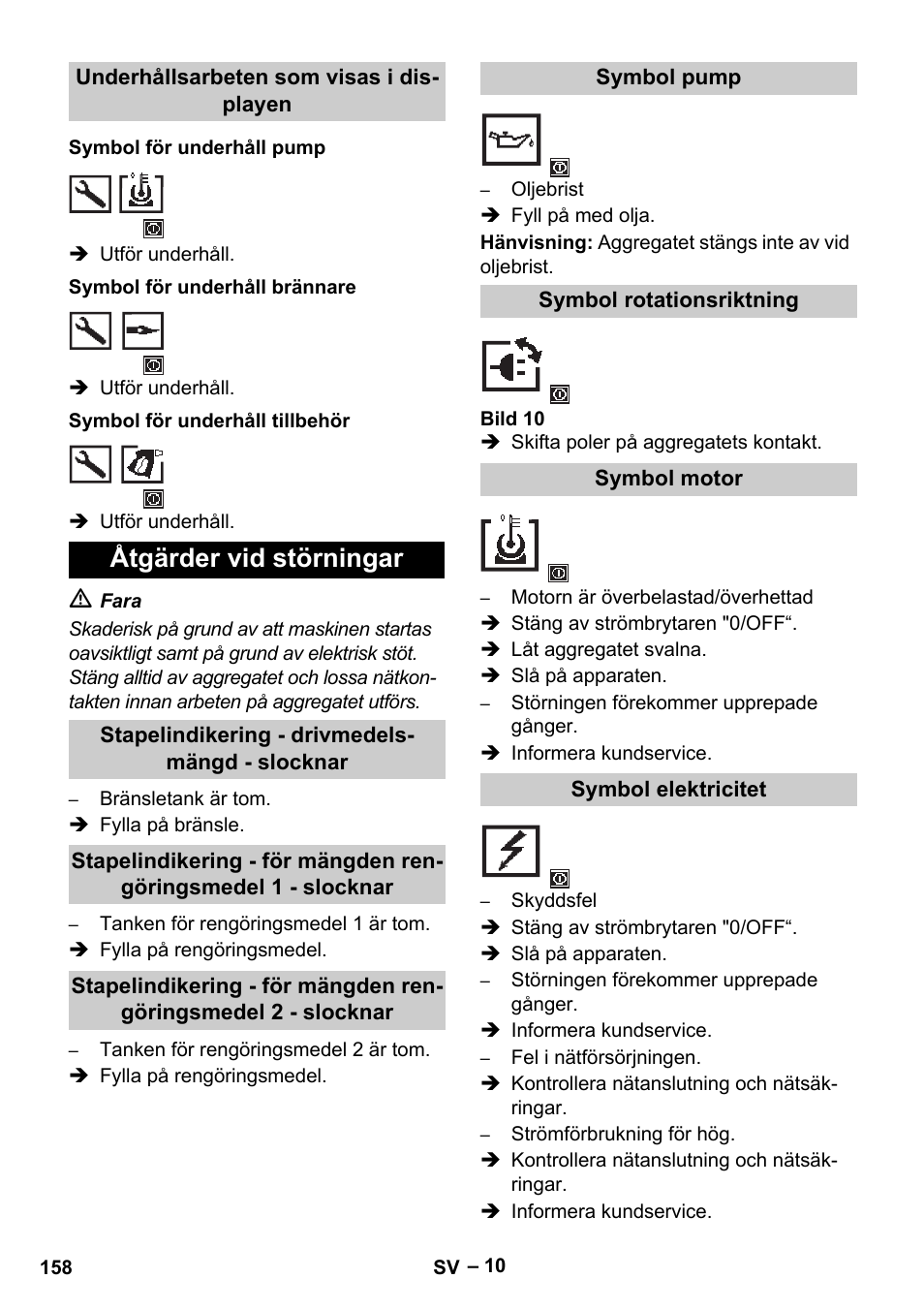 Åtgärder vid störningar | Karcher HDS 13-20-4 S EU User Manual | Page 158 / 436