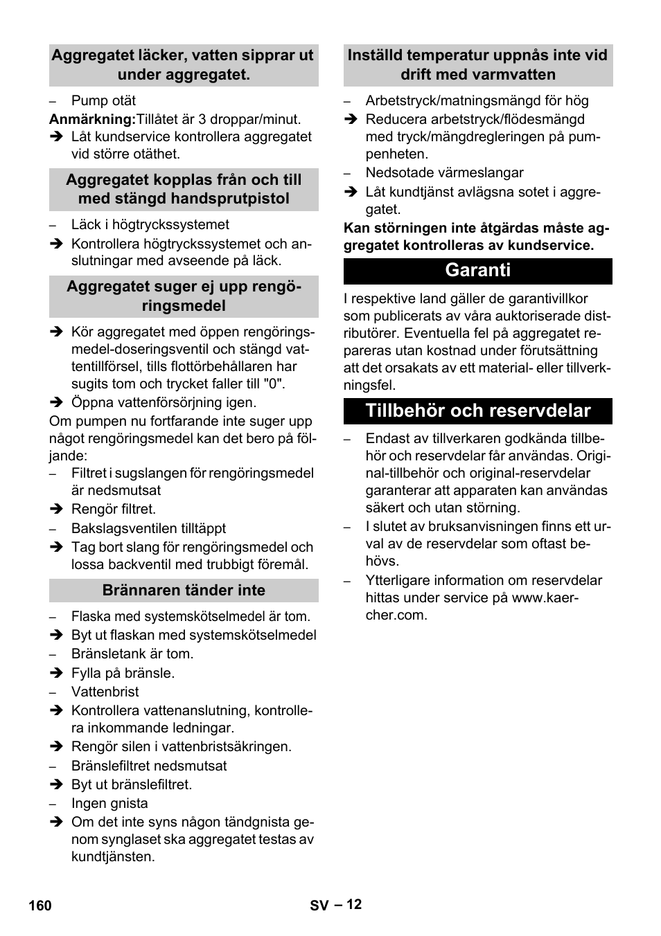 Garanti tillbehör och reservdelar | Karcher HDS 13-20-4 S EU User Manual | Page 160 / 436