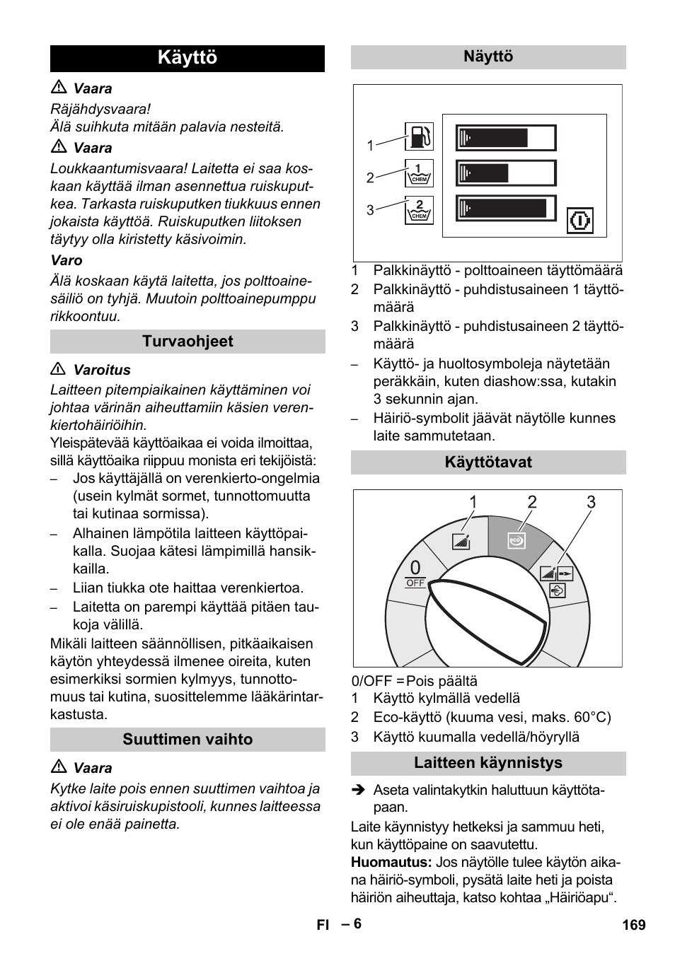 Käyttö | Karcher HDS 13-20-4 S EU User Manual | Page 169 / 436