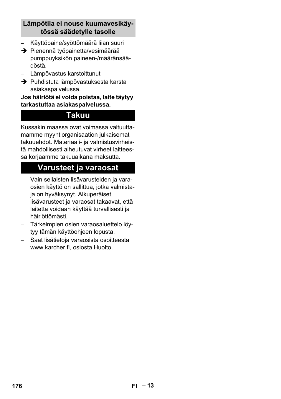 Takuu varusteet ja varaosat | Karcher HDS 13-20-4 S EU User Manual | Page 176 / 436