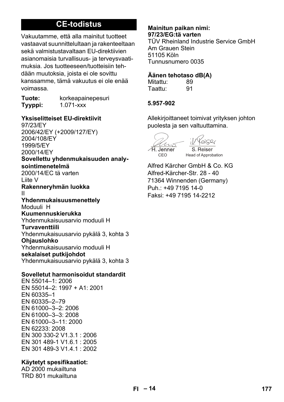 Ce-todistus | Karcher HDS 13-20-4 S EU User Manual | Page 177 / 436