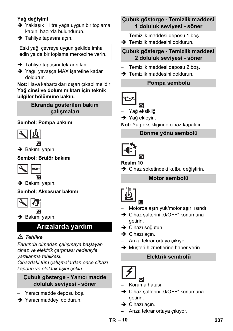 Arızalarda yardım | Karcher HDS 13-20-4 S EU User Manual | Page 207 / 436