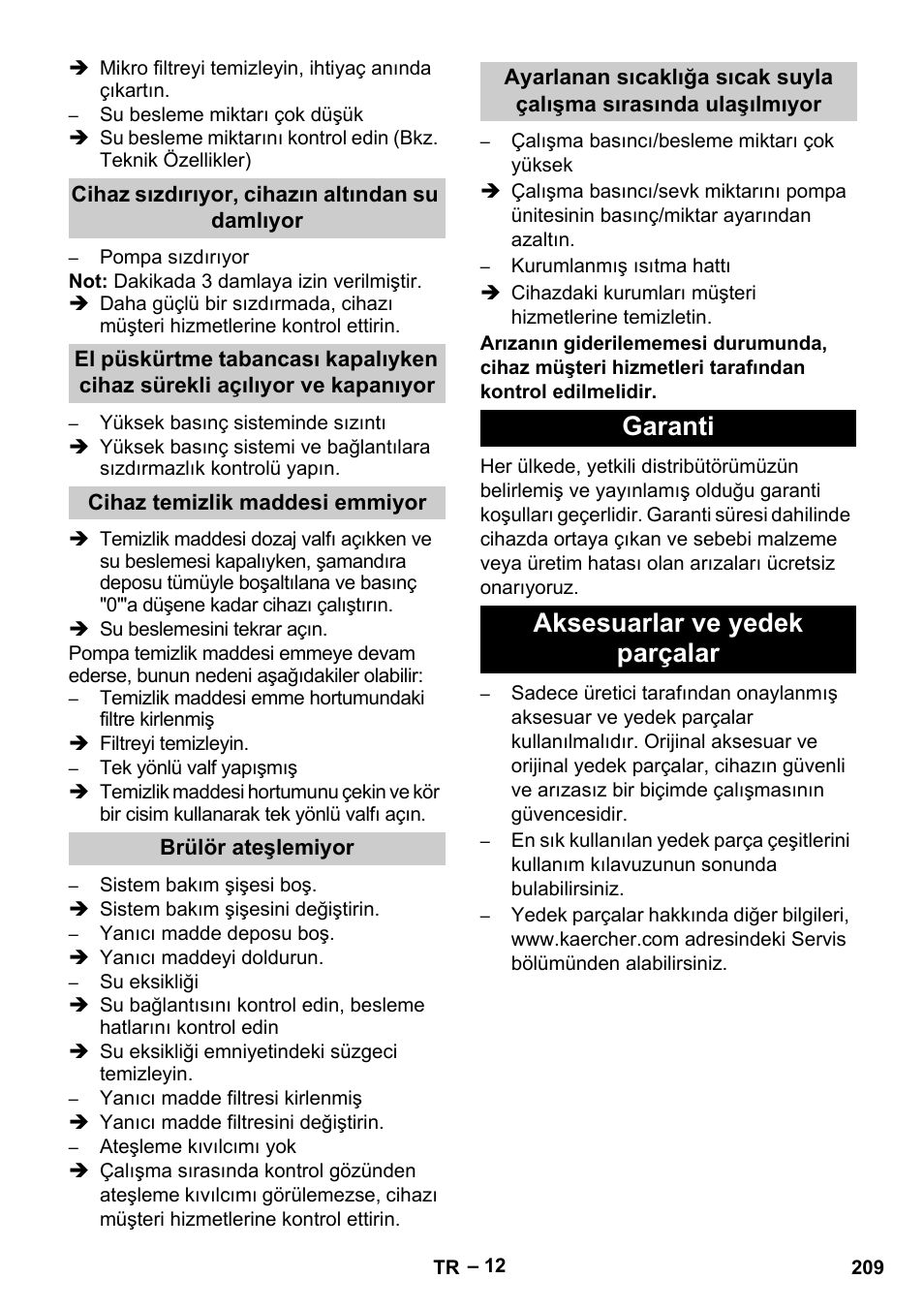 Garanti aksesuarlar ve yedek parçalar | Karcher HDS 13-20-4 S EU User Manual | Page 209 / 436