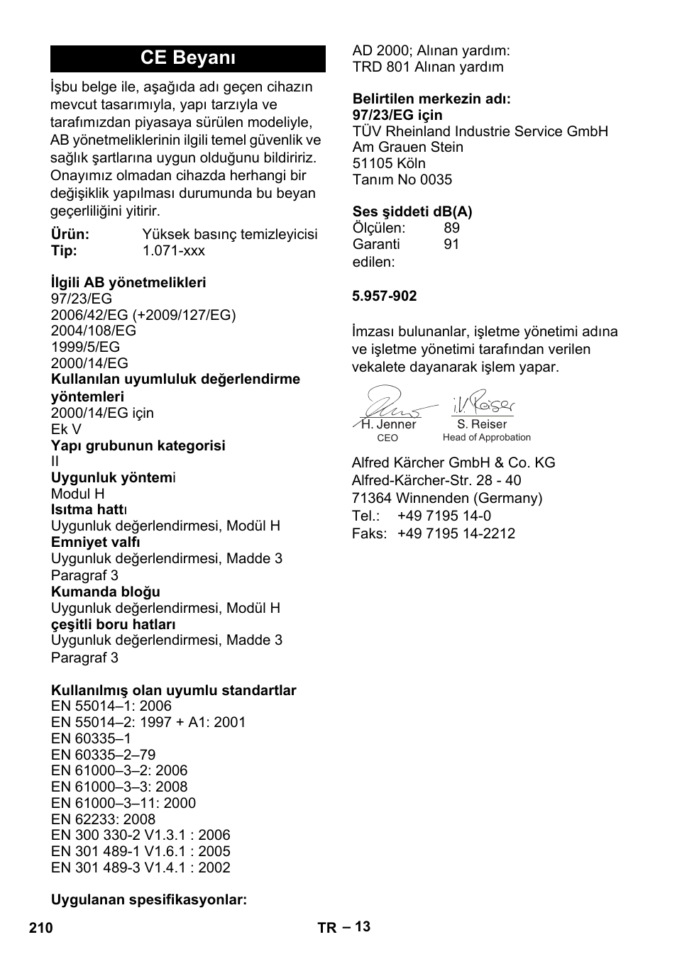 Ce beyanı | Karcher HDS 13-20-4 S EU User Manual | Page 210 / 436