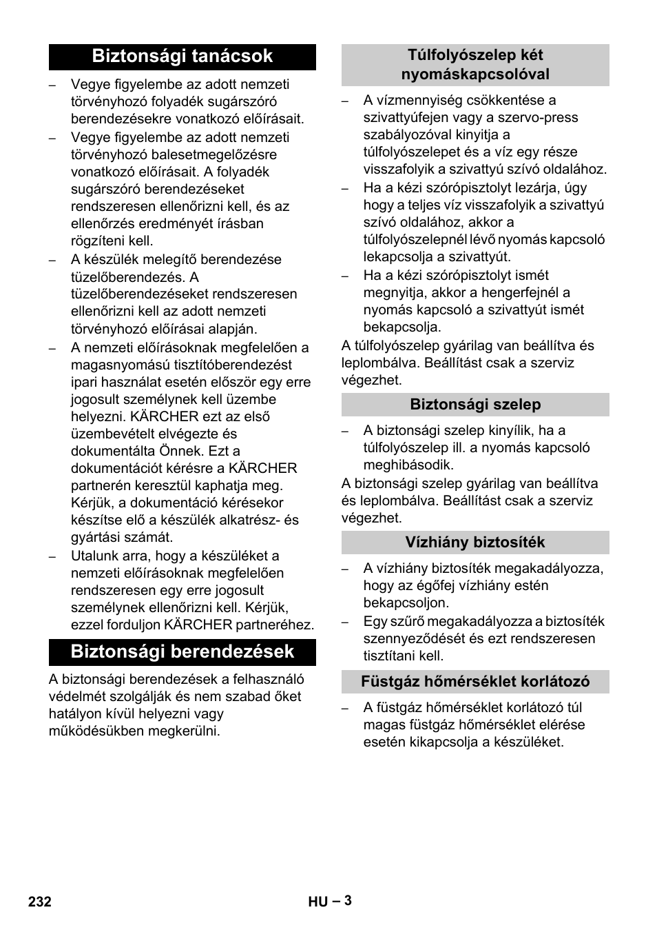 Biztonsági tanácsok biztonsági berendezések | Karcher HDS 13-20-4 S EU User Manual | Page 232 / 436