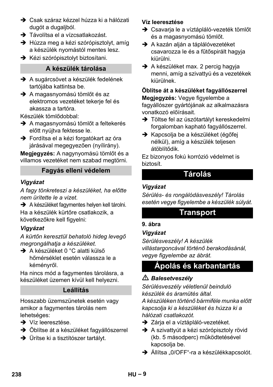 Tárolás transport ápolás és karbantartás | Karcher HDS 13-20-4 S EU User Manual | Page 238 / 436