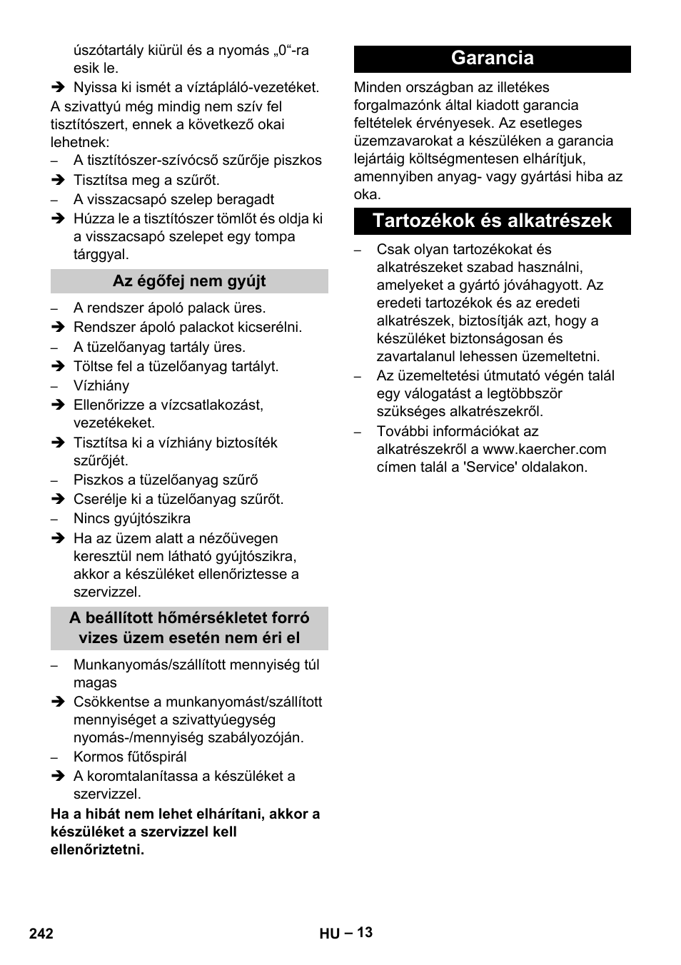 Garancia tartozékok és alkatrészek | Karcher HDS 13-20-4 S EU User Manual | Page 242 / 436