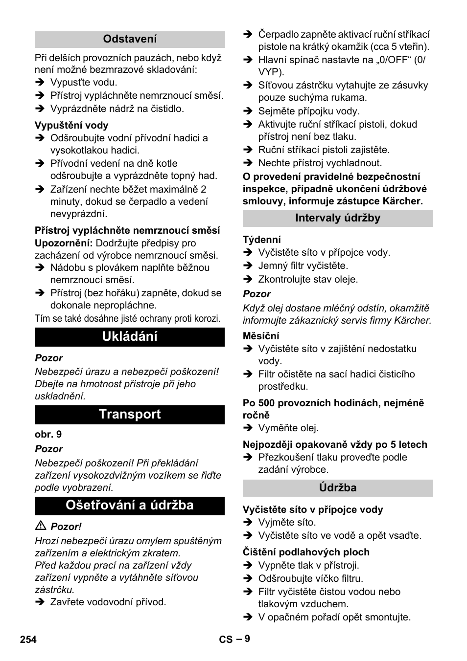 Ukládání transport ošetřování a údržba | Karcher HDS 13-20-4 S EU User Manual | Page 254 / 436