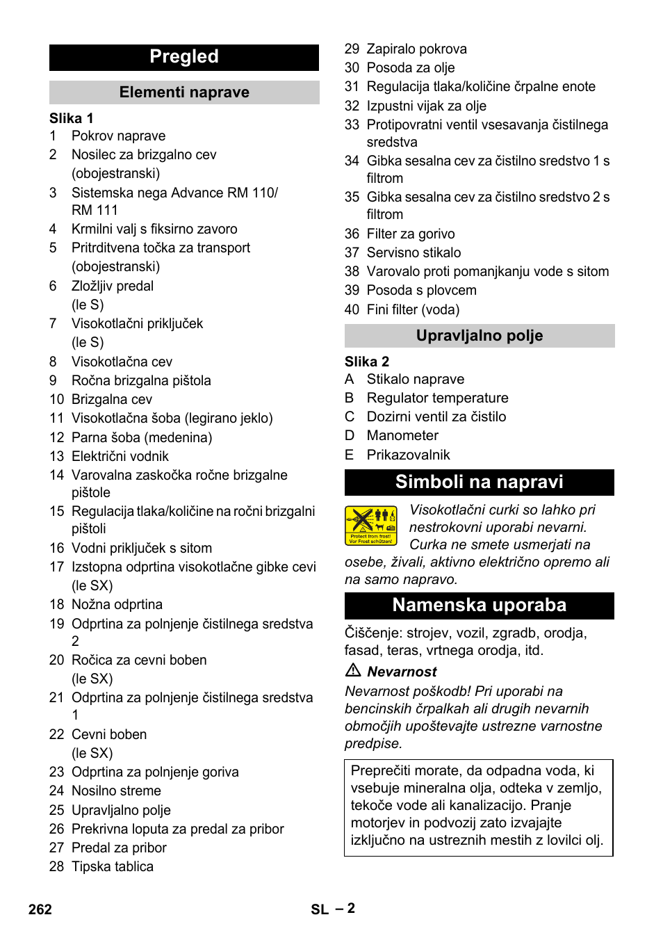 Pregled, Simboli na napravi namenska uporaba | Karcher HDS 13-20-4 S EU User Manual | Page 262 / 436