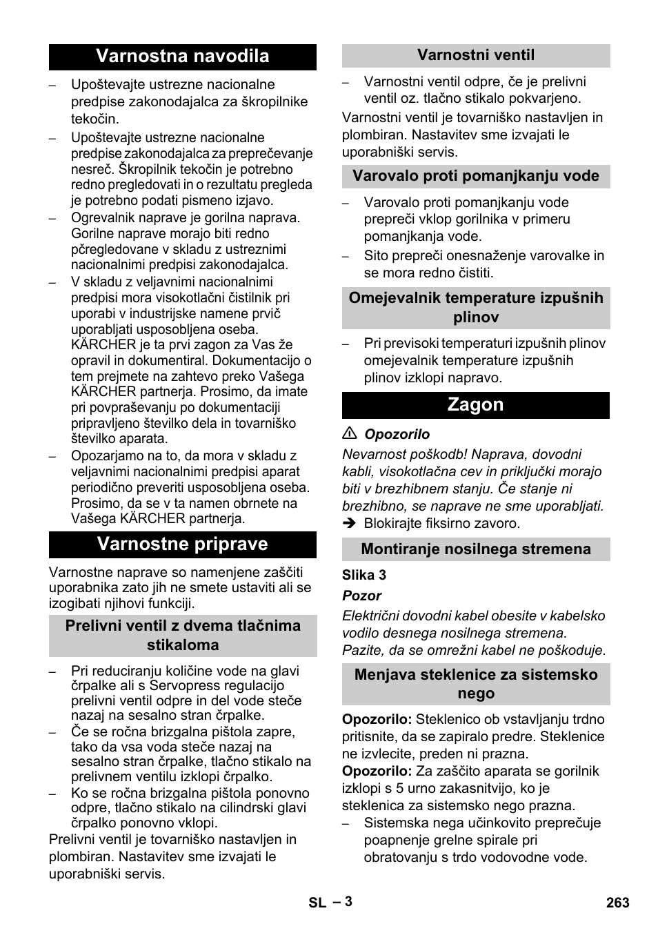 Varnostna navodila varnostne priprave, Zagon | Karcher HDS 13-20-4 S EU User Manual | Page 263 / 436