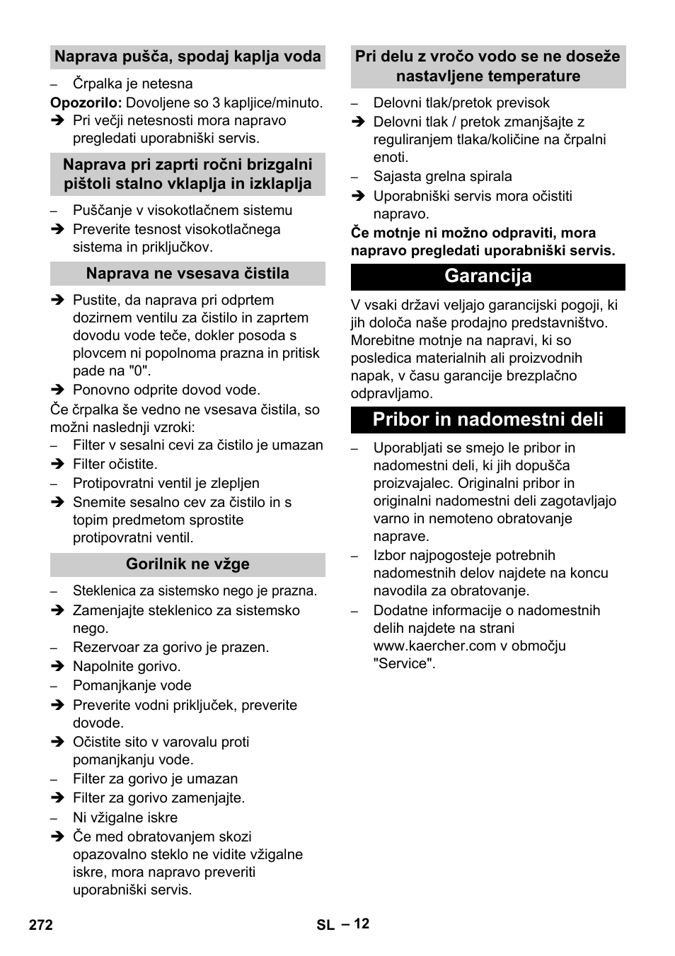 Garancija pribor in nadomestni deli | Karcher HDS 13-20-4 S EU User Manual | Page 272 / 436