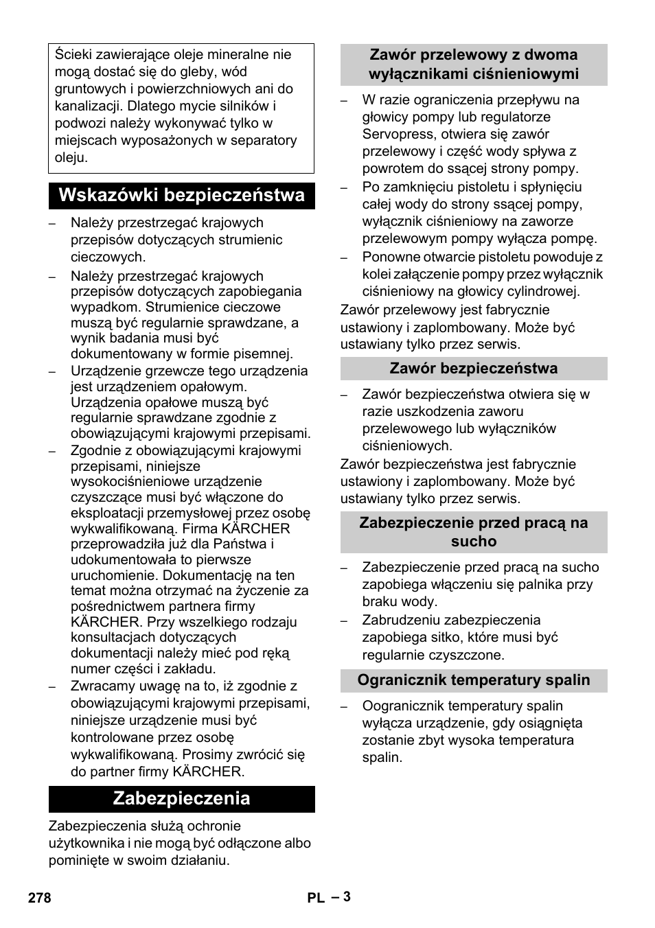 Wskazówki bezpieczeństwa zabezpieczenia | Karcher HDS 13-20-4 S EU User Manual | Page 278 / 436