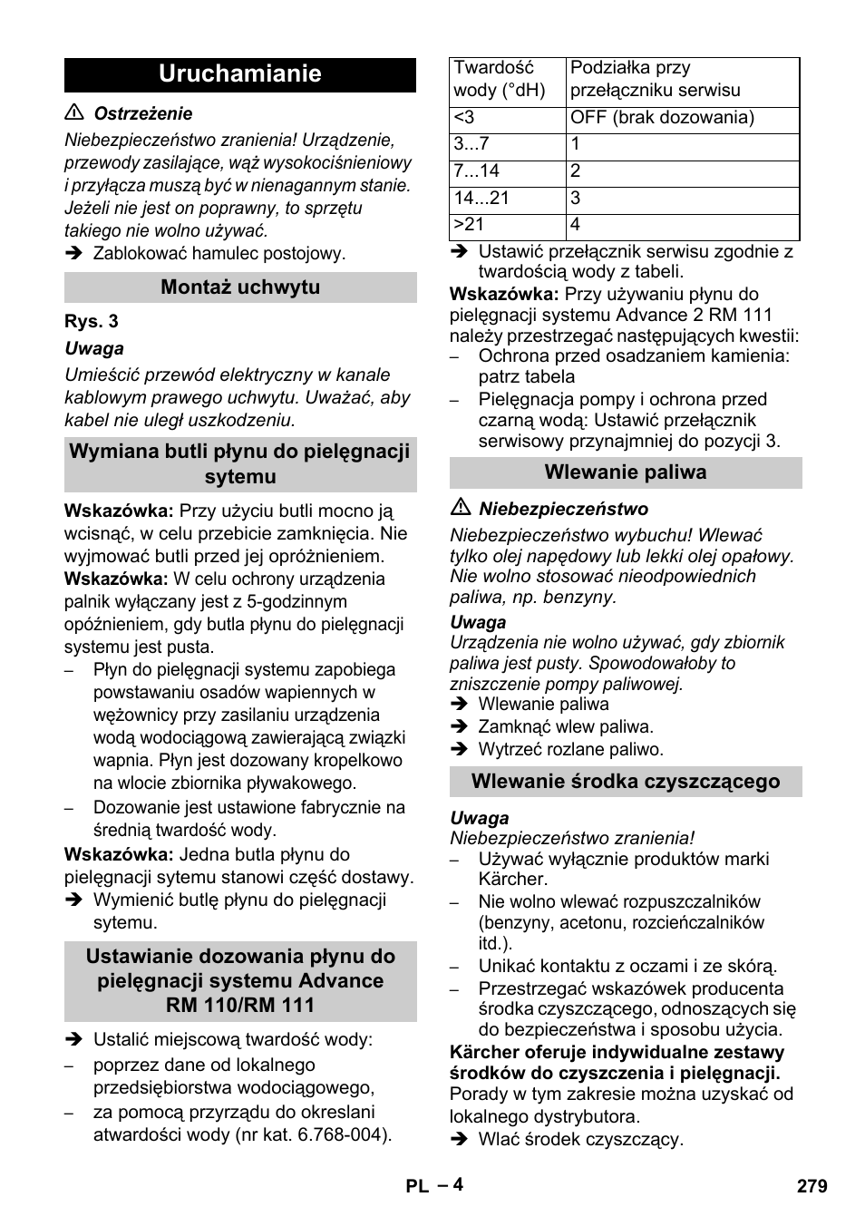 Uruchamianie | Karcher HDS 13-20-4 S EU User Manual | Page 279 / 436