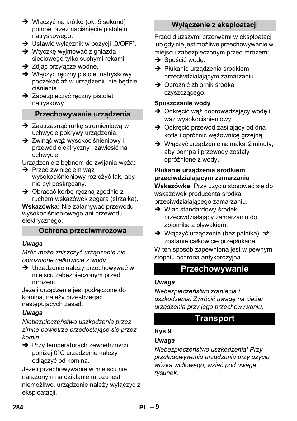 Przechowywanie transport | Karcher HDS 13-20-4 S EU User Manual | Page 284 / 436