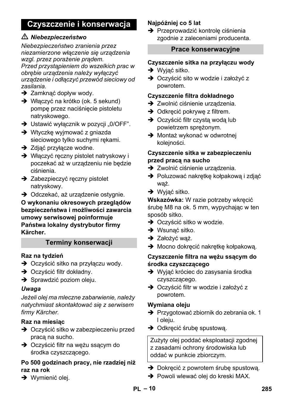 Czyszczenie i konserwacja | Karcher HDS 13-20-4 S EU User Manual | Page 285 / 436