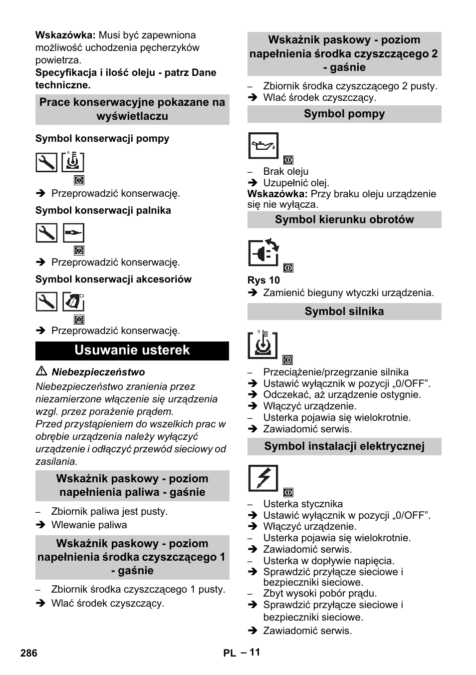 Usuwanie usterek | Karcher HDS 13-20-4 S EU User Manual | Page 286 / 436