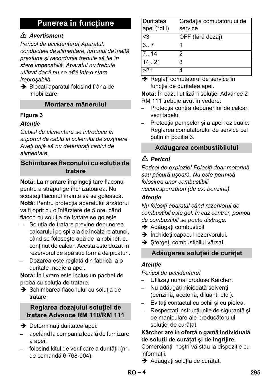 Punerea în funcţiune | Karcher HDS 13-20-4 S EU User Manual | Page 295 / 436