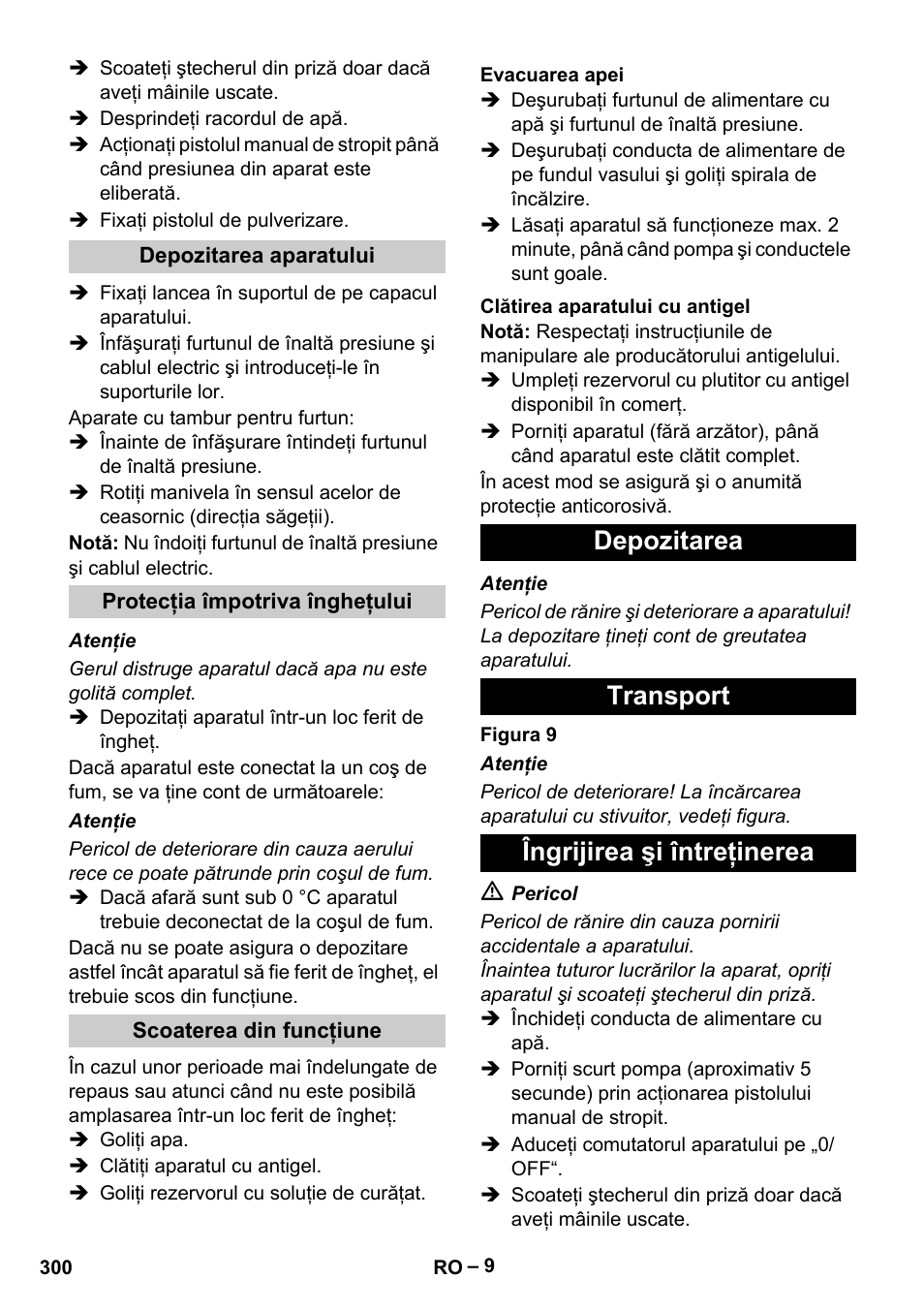 Depozitarea transport îngrijirea şi întreţinerea | Karcher HDS 13-20-4 S EU User Manual | Page 300 / 436