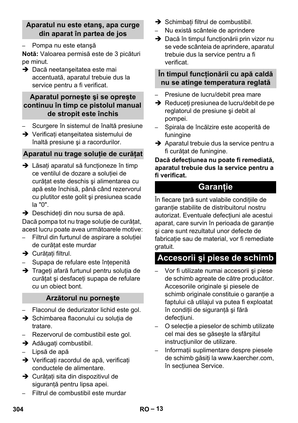 Garanţie accesorii şi piese de schimb | Karcher HDS 13-20-4 S EU User Manual | Page 304 / 436