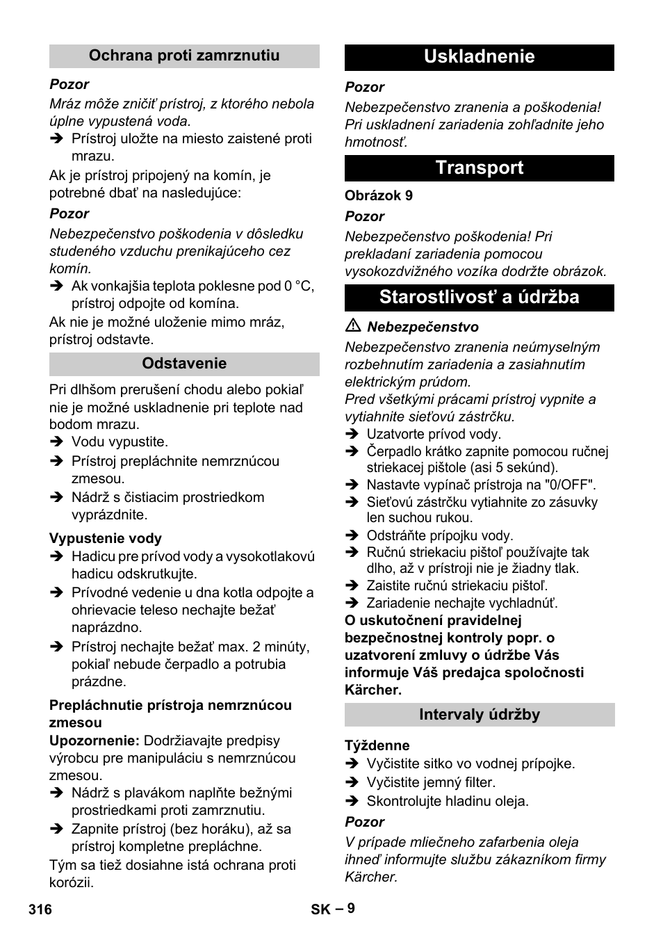 Uskladnenie transport starostlivosť a údržba | Karcher HDS 13-20-4 S EU User Manual | Page 316 / 436