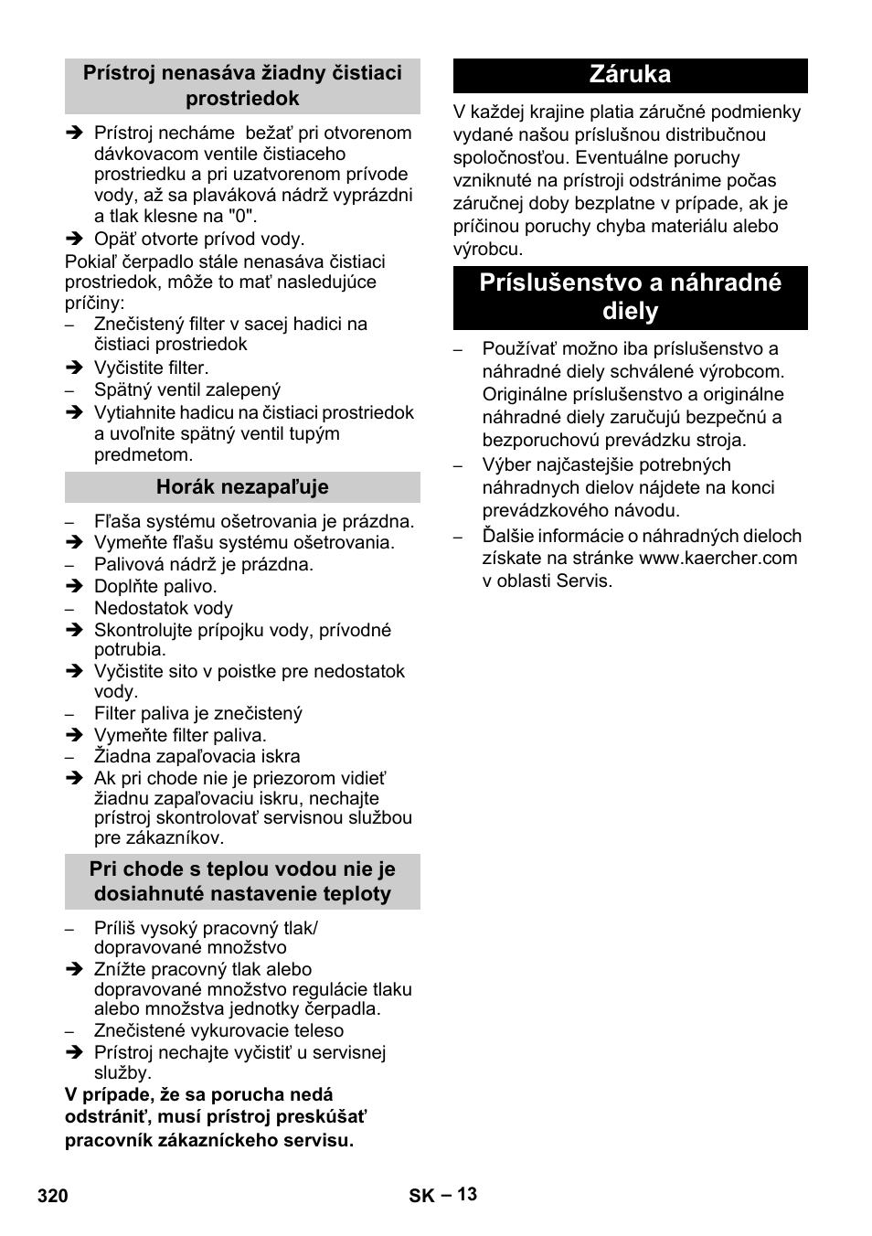 Záruka príslušenstvo a náhradné diely | Karcher HDS 13-20-4 S EU User Manual | Page 320 / 436